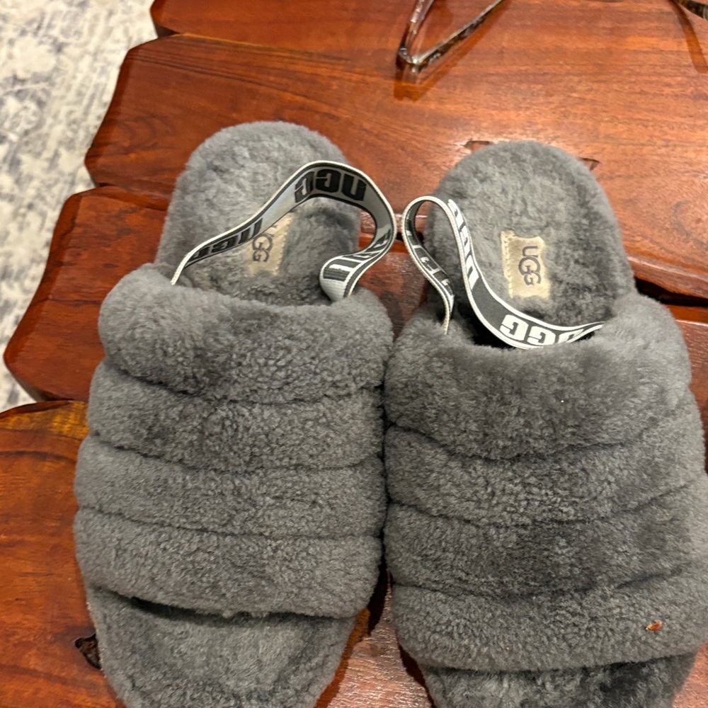 UGG Charcoal Fluffy Slide Slippers